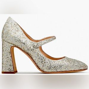 Kate Spade Maren Mary Jane Pump Heel Silver Gold Glitter Size 9- Like New!